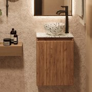 Fontana Terrazzo Micro Marble toiletmeubel met ribbelfront 40cm warm eiken