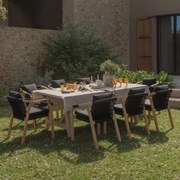 Set Van Rechthoekige Tafel 200-260-320x100 Cm Uitschuifbaar En 8 Tuinstoelen Met Armleuningen Van Acaciahout Dubai Rustiek Acaciabruin & Stof - Sklum