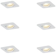 Buitenlamp Set van 6 afgeronde inbouwspots wit GU10 50mm draai- en kantelbaar IP44 - Alberto Modern GU10 IP44 Buitenverlichting vierkant Lamp