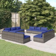 vidaXL 12-delige Loungeset met kussens poly rattan grijs