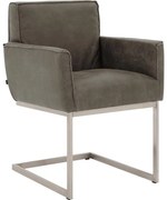 Goossens Excellent Eetkamerstoel Tom grijs leer met armleuning, urban industrieel