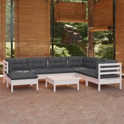 vidaXL 8-delige Loungeset met kussens massief grenenhout wit