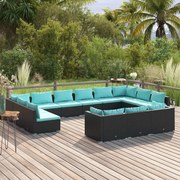 vidaXL 13-delige Loungeset met kussens poly rattan zwart