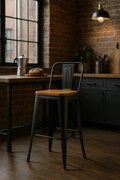 Kruk Torix met rugleuning van natuurlijk hout
