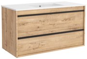 Muebles Resh badkamermeubel eiken 100cm met witte wastafel zonder kraangat