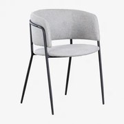 Set Van 2 Gestoffeerde Eetkamerstoelen Met Armleuningen Nalon Zwart & Stof Lichtgrijze & Stof - Sklum