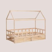 Houten Bed Voor Kelly Kids-matras Van 90 Cm Natuurlijk Hout & Bed Met Opbergruimte & 90 X 190 Cm - Sklum