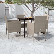vidaXL 5-delige Tuinset met kussens beige en zwart