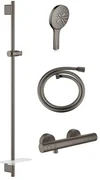 GROHE Grohtherm 1000 Smartactive Glijstangset - 90cm - met zeepschaal - thermostatische douchekraan - ronde handdouche - gladde slang - 125cm - geborsteld hard graphite sw98744/sw98821/sw472324/sw472379/