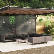 vidaXL 11-delige Loungeset met kussens poly rattan donkergrijs