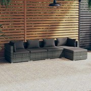 vidaXL 5-delige Loungeset met kussens poly rattan grijs