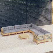 vidaXL 11-delige Loungeset met grijze kussens grenenhout