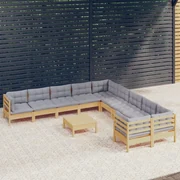 vidaXL 11-delige Loungeset met grijze kussens grenenhout
