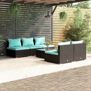 vidaXL 6-delige Loungeset met kussens poly rattan zwart