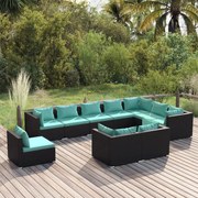 vidaXL 10-delige Loungeset met kussens poly rattan zwart