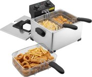 VEVOR Commerciële Elektrische Friteuse, 5,2 liter oliecapaciteit, 2500 W, roestvrij staal, tafelmodel met frituurmandjes (twee kleine + één grote), oververhittingsbeveiliging, temperatuurregeling en timer, zilverkleurig
