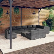 vidaXL 11-delige Loungeset met kussens poly rattan grijs