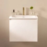 Macrae Zwevend Houten Badkamermeubelset Met Geïntegreerde Wastafel Wit & Spiegelloze & Goud ↑20 Cm Met Overloop - Sklum