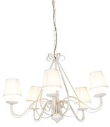 Kroonluchter wit plissé crème klemkap 5-lichts - Giuseppe