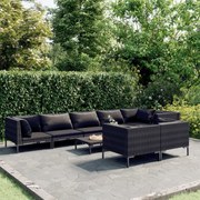 vidaXL 9-delige Loungeset met kussens poly rattan donkergrijs