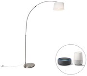 Smart booglamp staal met witte stoffen kap incl. Wifi A60 - Arc Basic Modern E27 rond Binnenverlichting Lamp