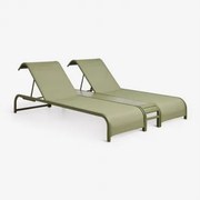 Set Van 2 Verstelbare Ligstoelen En Bijzettafel Van Staal Marietta Groen – Intens Olijf - Sklum