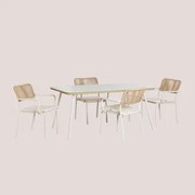 Rechthoekige Tafelset 160 X 90 Cm En 4 Stapelbare Aluminium Eetkamerstoelen Arhiza Tapioca Beige - Sklum