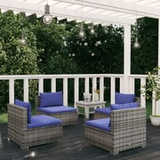 vidaXL 4-delige Loungeset met kussens poly rattan grijs