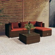 vidaXL 5-delige Loungeset met kussens poly rattan bruin