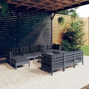 vidaXL 11-delige Loungeset met kussens massief grenenhout grijs