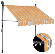 vidaXL Luifel handmatig uittrekbaar met LED 150 cm geel en blauw