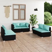 vidaXL 6-delige Loungeset met kussens poly rattan zwart