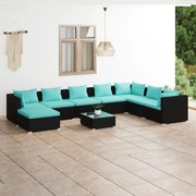 vidaXL 9-delige Loungeset met kussens poly rattan zwart