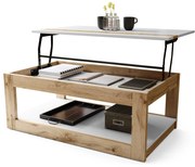 LUSSO Wit Mat/Wotan Eik - MODERNE SALONTAFEL MET VERHOOGD BLAD + OPBERGRUIMTE + SCHAP (OP WIELEN!)