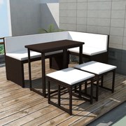 vidaXL 5-delige Tuinset staal poly rattan bruin