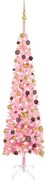 vidaXL Kerstboom met LED's en kerstballen smal 210 cm roze