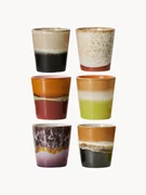 Handbeschilderde bekers 70's met reactief glazuur, set van 6