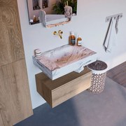 Mondiaz Alan DLux badmeubel 70cm washed oak 1 lade met wastafel glace midden zonder kraangat