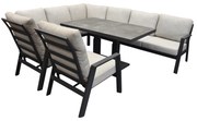 Barolo hoek dining loungeset 6 delig aluminium verstelbare tafel antraciet