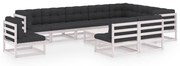 vidaXL 11-delige Loungeset met kussens massief grenenhout wit