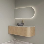 Gliss Design Alluro badmeubel ribbelfront met ronding rechts 120cm mist en wit marmer toppaneel