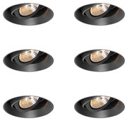 Set van 6 Moderne inbouwspot zwart GU10 AR70 rond trimless - Oneon