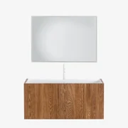 Badkamermeubelset In Hout Met Geïntegreerde Wastafel Fiore Donker Hout & Rechthoekige Led En Anticondens 100x70 Cm Tamsin & Wit ↑30 - Sklum
