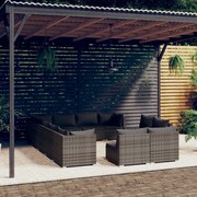 vidaXL 12-delige Loungeset met kussens poly rattan grijs