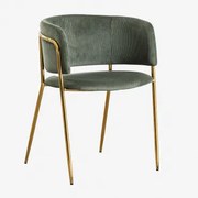 Set Van 2 Nalon Gestoffeerde Eetkamerstoelen Goud & Corduroy Groen – Khaki & Pana - Sklum