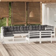 vidaXL 9-delige Loungeset met kussens massief grenenhout wit