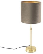 Stoffen Tafellamp goud/messing met velours kap taupe 25 cm - Parte Landelijk / Rustiek E27 cilinder / rond rond Binnenverlichting Lamp