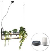 Eettafel / Eetkamer Smart hanglamp zwart met hout en rek 4-lichts incl. Wifi A60 - Cage Rack Industriele / Industrie / Industrial E27 Binnenverlichting Lamp