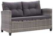 vidaXL Tuinbank 2-zits met kussens 124 cm poly rattan grijs