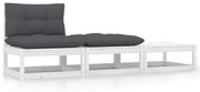 vidaXL 3-delige Loungeset met kussens massief grenenhout wit